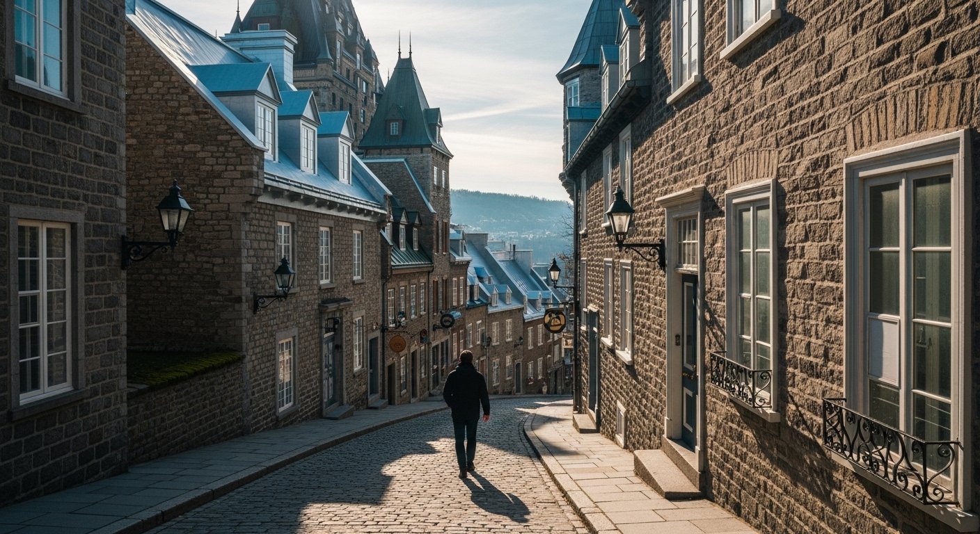 Chateau Frontenac towering over Old Quebec City streets